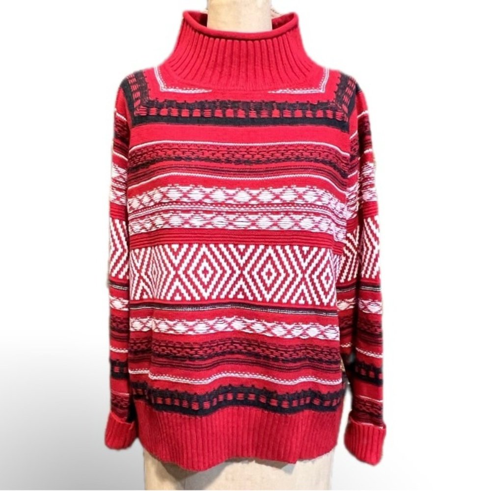Chaps‎ fair isle knit sweater funnel mock neck ski lodge Nordic cabin vintage